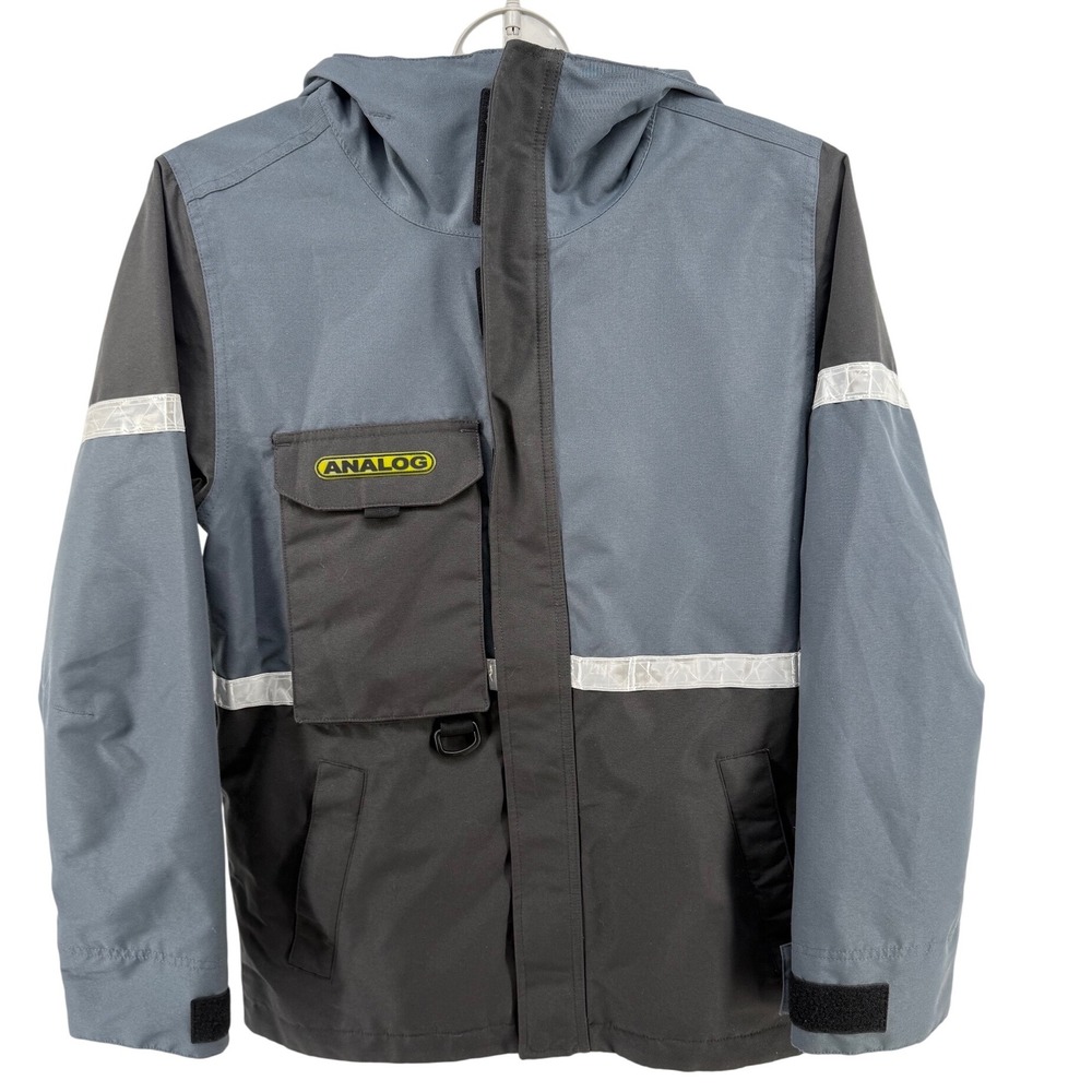 ANALOG‎ Men's Ballard Jacket Gray Black Reflective Logo Hooded Size S